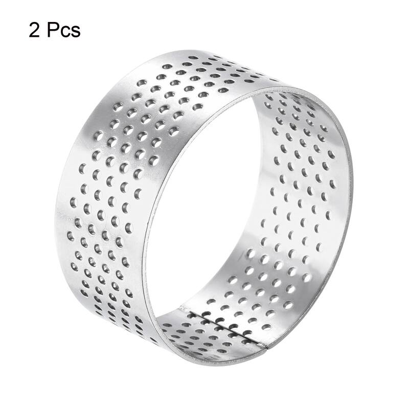 2pcs Stainless Steel Cake Rings 1.7" Perforated Cake Mousse Ring Baking Tools - Silver