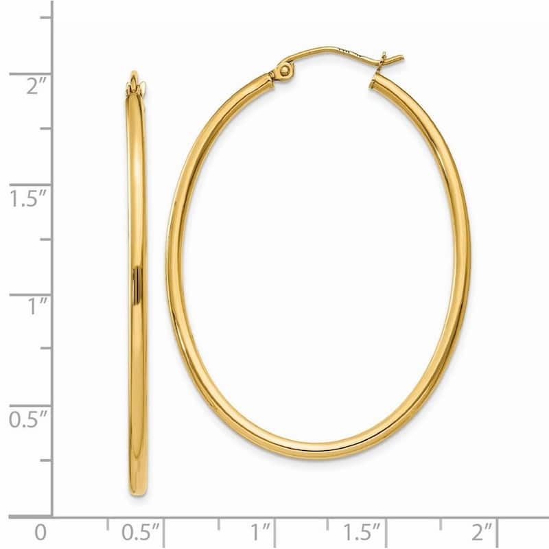 Curata 14k Yellow Gold 2x35mm Oval Polished Hoop Earrings