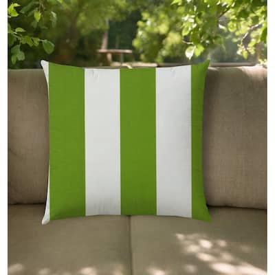 20" Green and Ivory Striped Indoor Outdoor Throw Pillow Cover - 20" X 20"