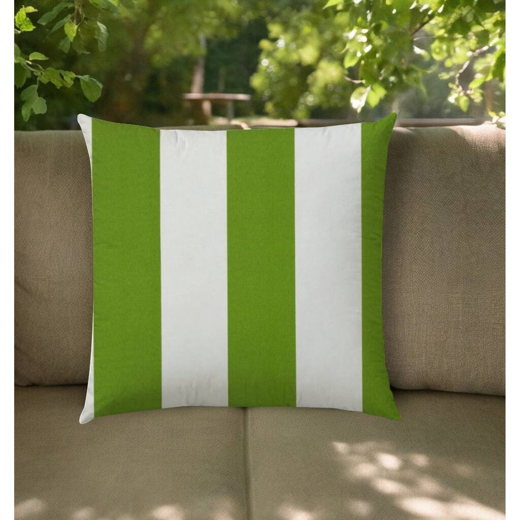 20" Green and Ivory Striped Indoor Outdoor Throw Pillow Cover - 20" X 20"