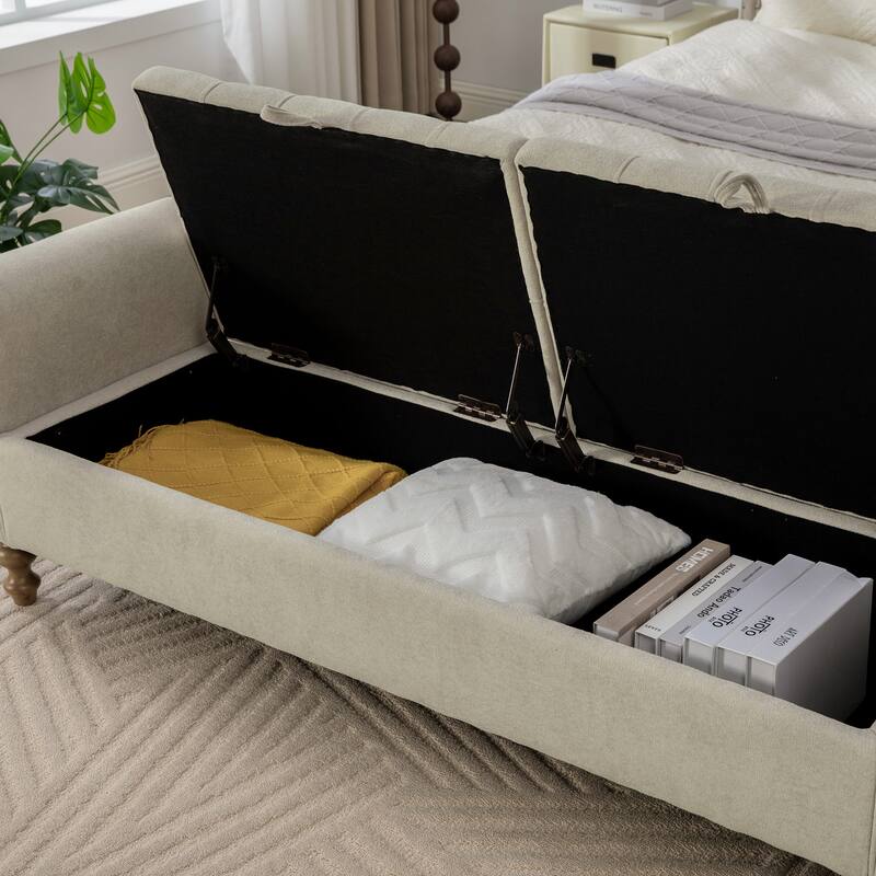 Modern Upholstered Storage Bench With Double Lids