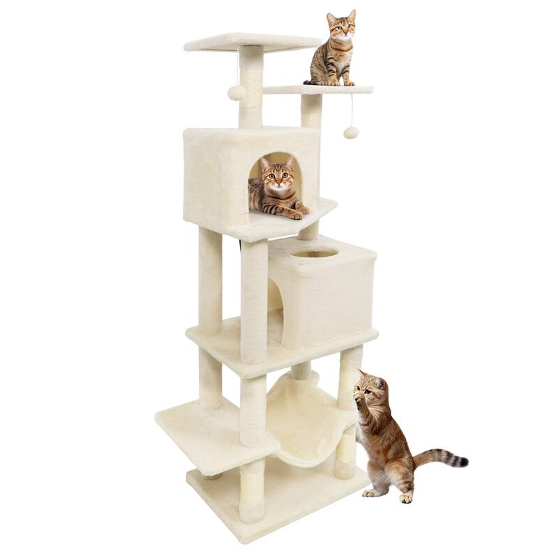 Gymax 57'' Cat Tree for Indoor Cats w/Dual Condos Hammock Sisal