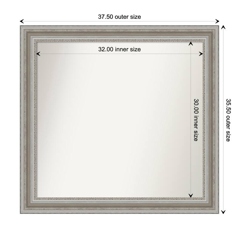 Parlor Silver Framed Non-Beveled Custom Wall Mirror, Bathroom Vanity Mirror - Outer Size: 37.5 x 35.5
