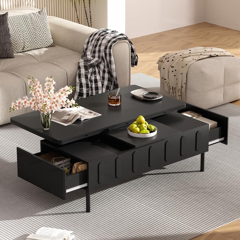 Multi-Functional Adjustable Coffee Table with Hidden Storage Compartment for Living Room - Black