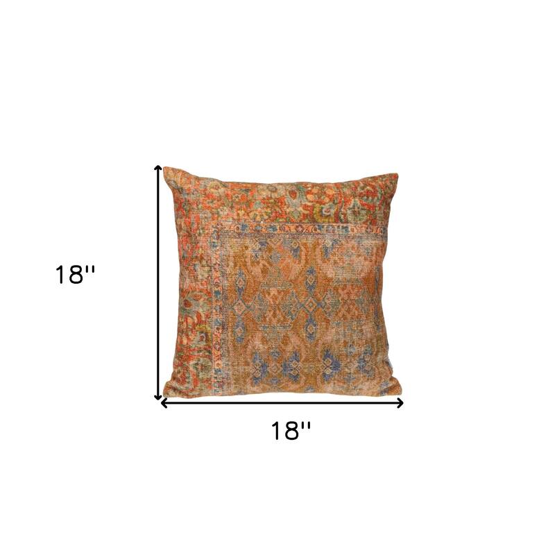 HomeRoots 18" Blue and Pink Damask Cotton Throw Pillow
