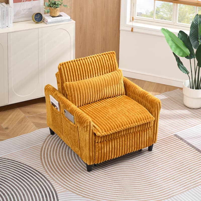Corduroy Accent Chair Convertible Chaise Lounge, Single Sofa Chair Lounge Chair Pull-out Sleeper Sofa Bed