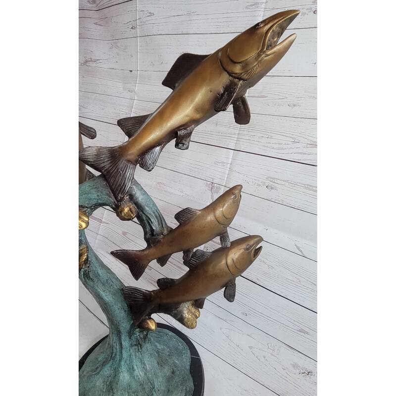 4 Imitative Fish Jumping Out Of Water Bronze Metal Statue Sculpture Marine Decor 25 Inches X 18 Inches