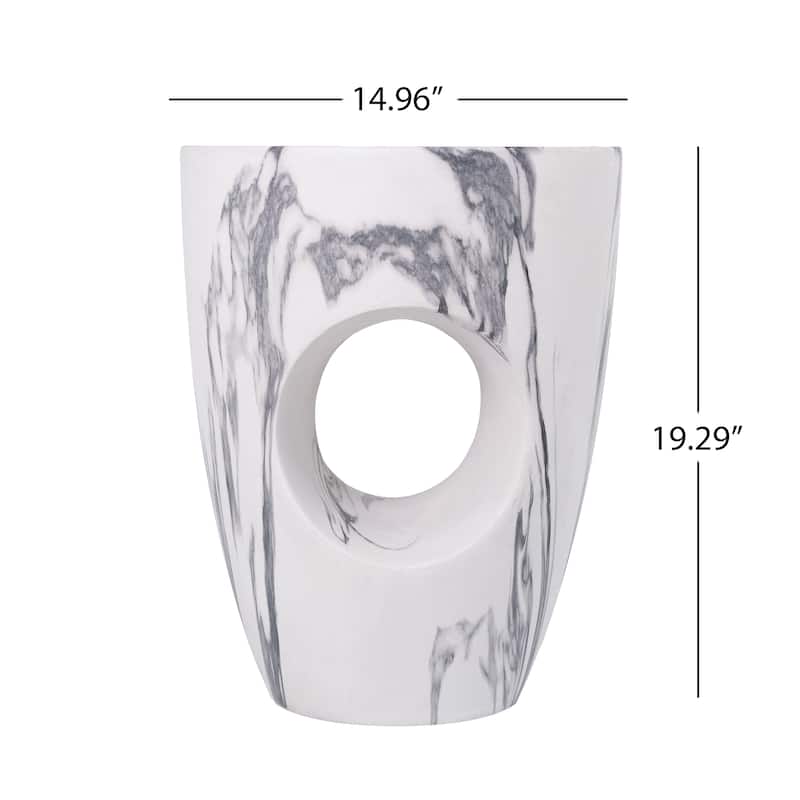 Christopher Knight Home - Modern Indoor/Outdoor 19.29"H MgO Accent Side End Table with Sculptural Cutout & Marble Finish