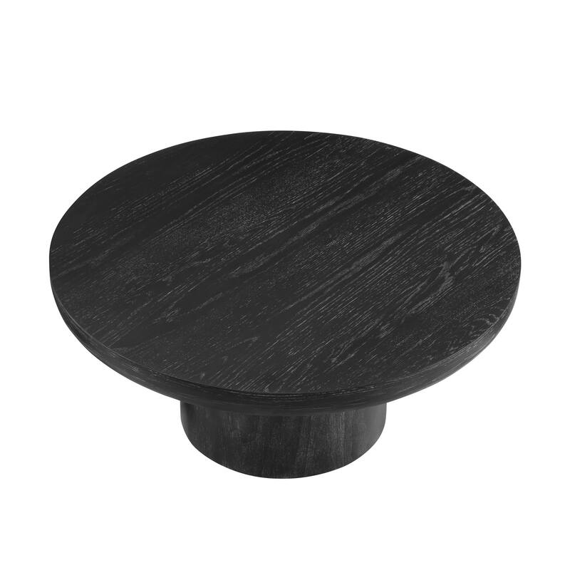 35.98inch Round Coffee Table with Cylindrical Leg,Wood Veneer Tabletop Table,Rounded Sofa Side Table