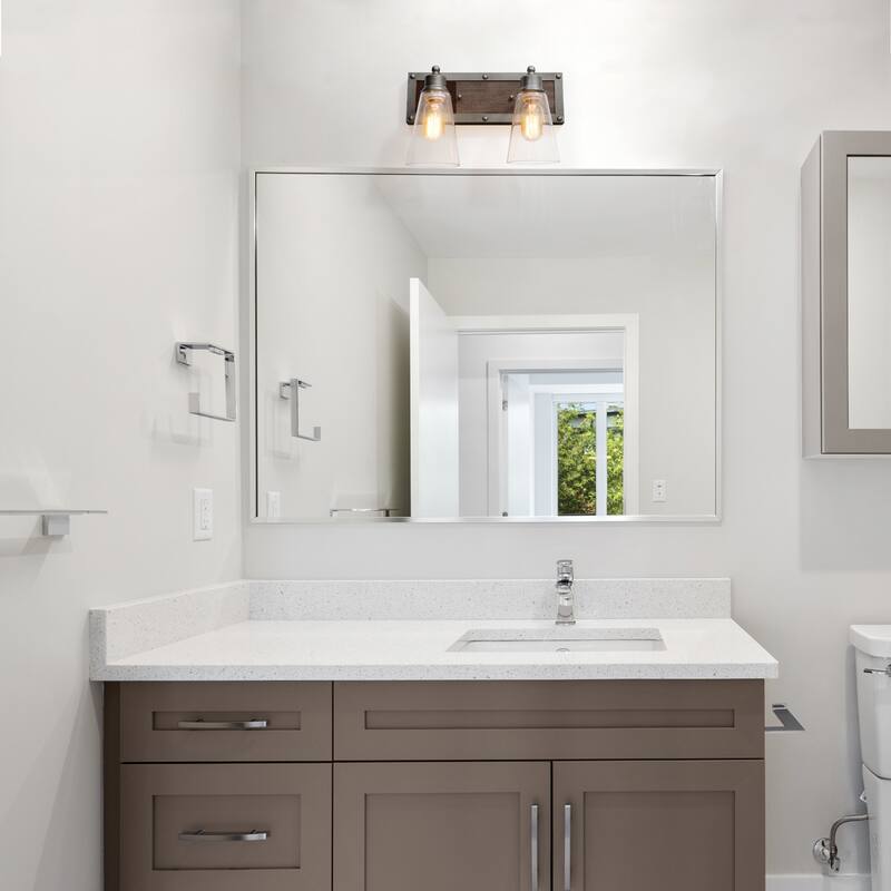 Farmhouse 2-Light Wood Wall Sconce Bathroom Vanity Light - Silver