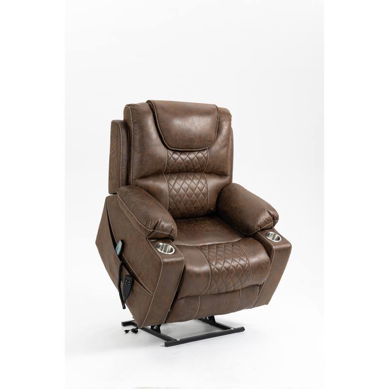 Dual OKIN Motor Power Lift Recliner Chair, Oversized Electric Sofa Chair with Heat & Massage, Lounge Chair with 2 Cup Holders
