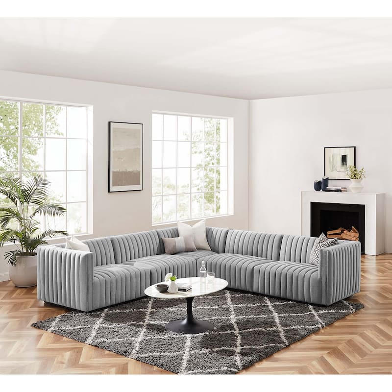Conjure Channel Tufted Upholstered Fabric 5-Piece L-Shaped Sectional