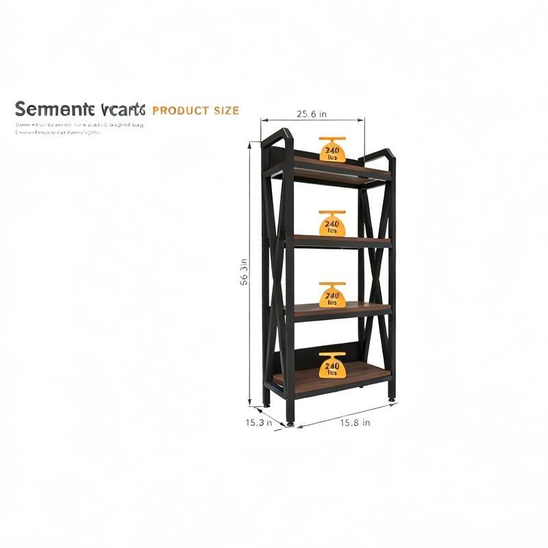 Rossetta 4-Tier 56.30'' Tall Morden Stylish Metal and Wooden Open Shelving Bakers Rack,25.60'' Length