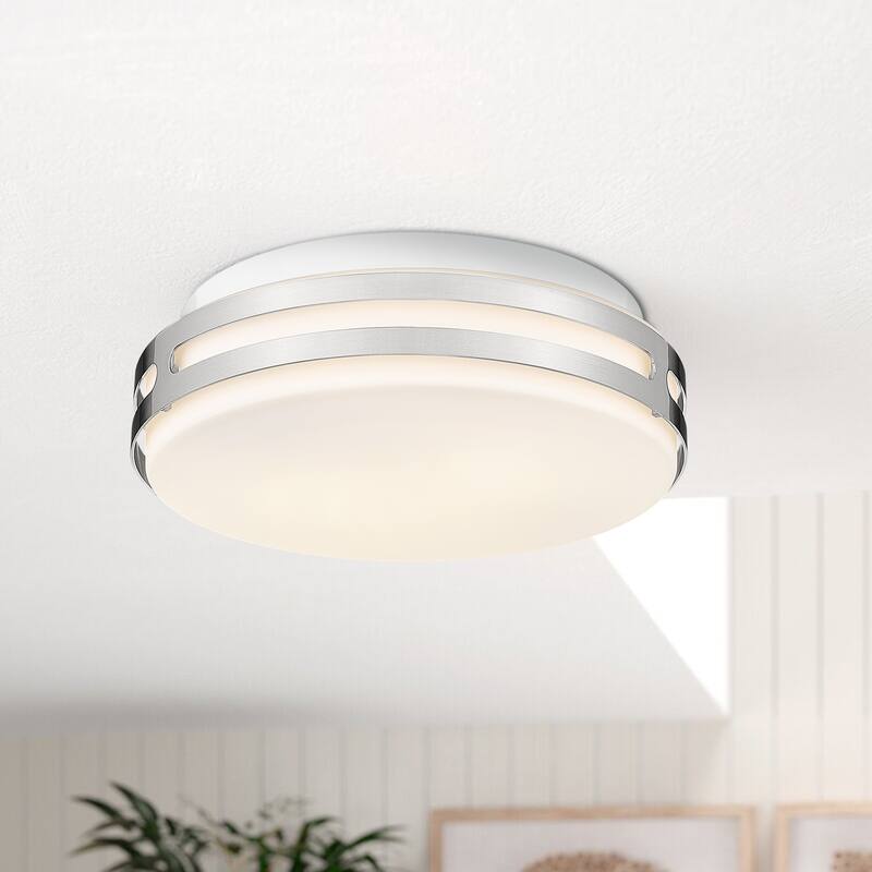 Flush Mount Ceiling Light with Frosted Glass Shade - N/A - Silver