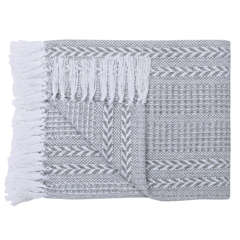 Hand Woven Cotton Throw Blankets All-Season with Fringes, 50x60" - Set of 2