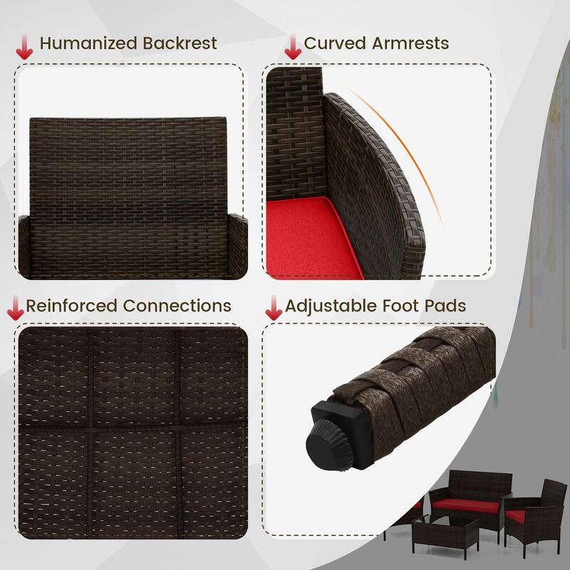 Gymax 8 PCS Patio Furniture Set w/Washable Cushions & Tempered Glass