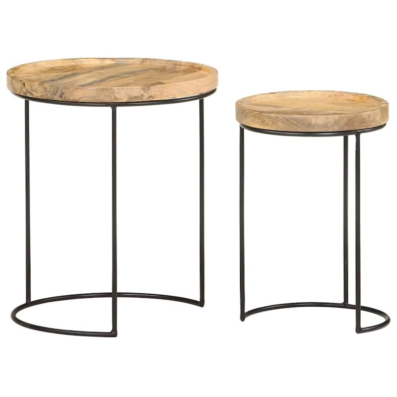 vidaXL Coffee Table Set 2 Piece Round End Sofa Table Solid Wood and Steel