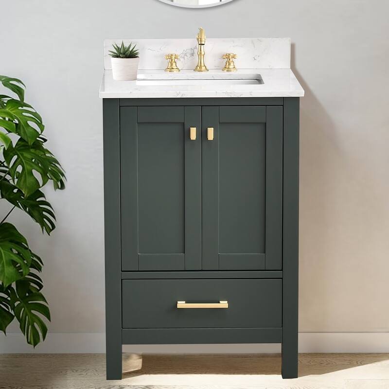 StarrySky 24 inch Undermount Single Sink Bathroom Vanity with Engineered Carrara Marble Top