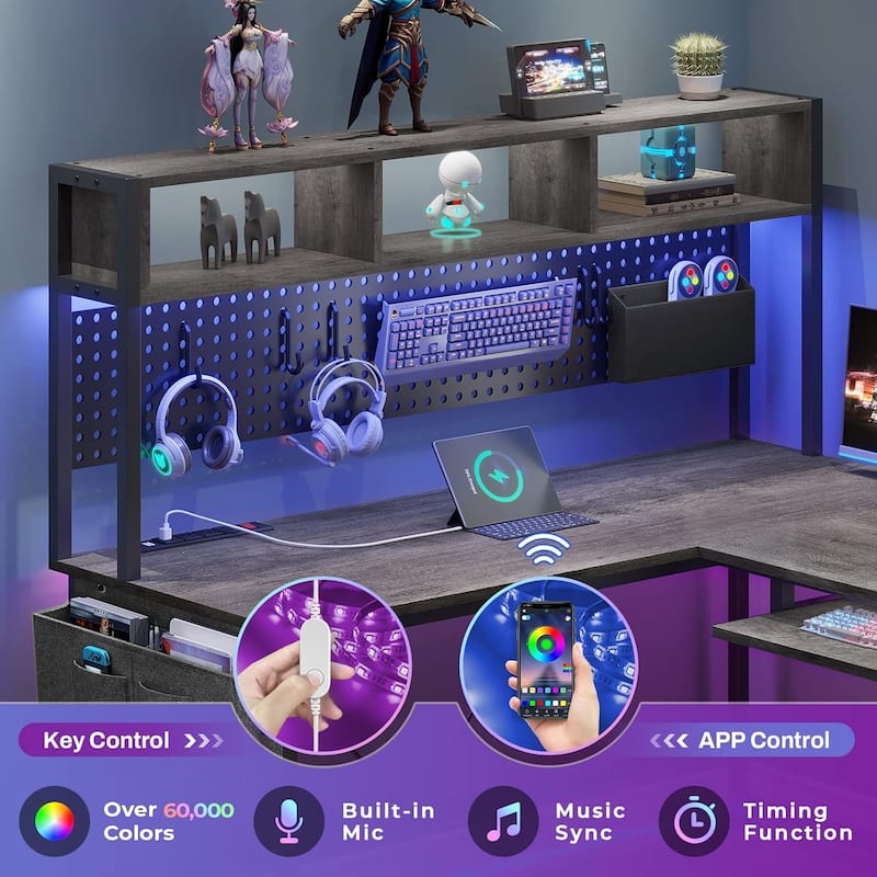 L Shaped Gaming Desk Computer Desk Corner Desk Pegboard Power Outlet