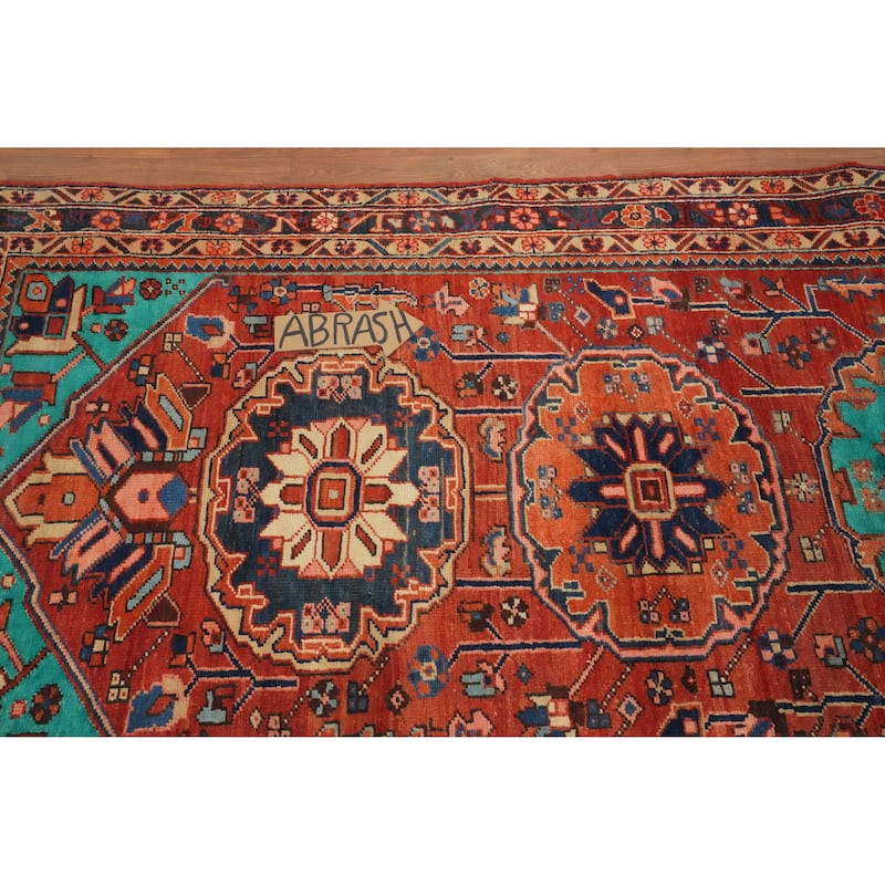 Hand Knotted Oriental 100% Wool Carpet Traditional Floral Oranges & Rust Heriz Runner Rug - 10' 2'' X 3' 10''