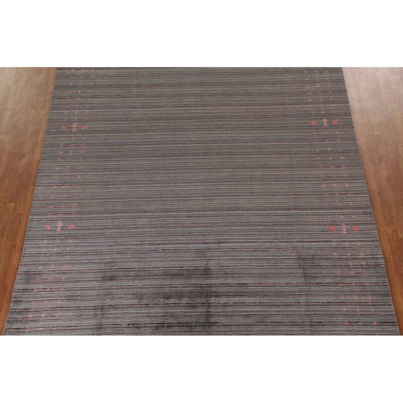 Striped Gabbeh Area Rug Hand-Knotted Indian Wool Carpet - 8'9"x 11'8"