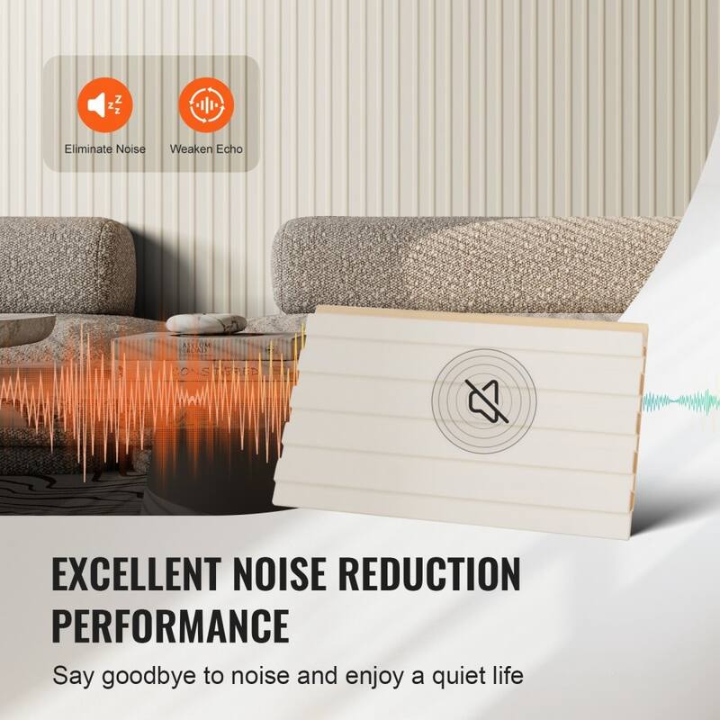 34.8 Sq Ft WPC Acoustic Wall Panels 8 Pieces Fire-Resistant Slat Design for Soundproof Room Decor - 96.5" x 6.5" x 0.35"