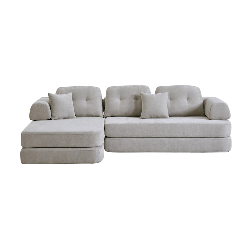 Chenille Memory Foam Sleeper Couch Freely Assembled Sectional Sofa with Chaise and Movable Armrests for Freely Assembled
