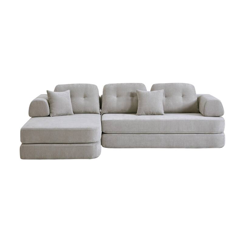 Modular Sectional Sofa with L-Shape Chaise Lounge, Comfy Chenille Boneless Couches, High-Responsive Memory Foam Compressed Sofa