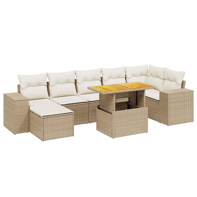 vidaXL Patio Sofa Set with Cushions Outdoor Conversation Furniture Poly Rattan - 21.7 x 24.4 x 27.2