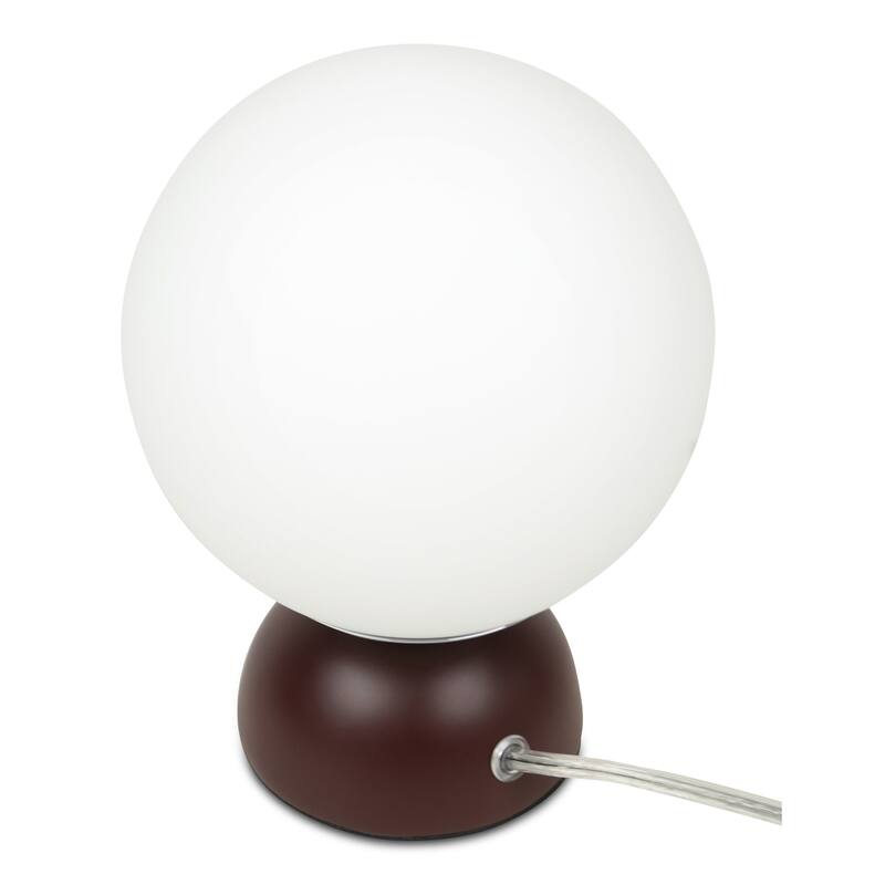 NADAAL STUDIOS Renwyn Table Lamp, Round Opal Glass Globe with Resin Base Chrome Accent, Black - Deep Red