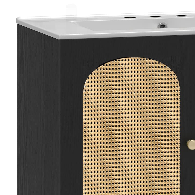 36" Rattan Boho Bathroom Vanity with Sink