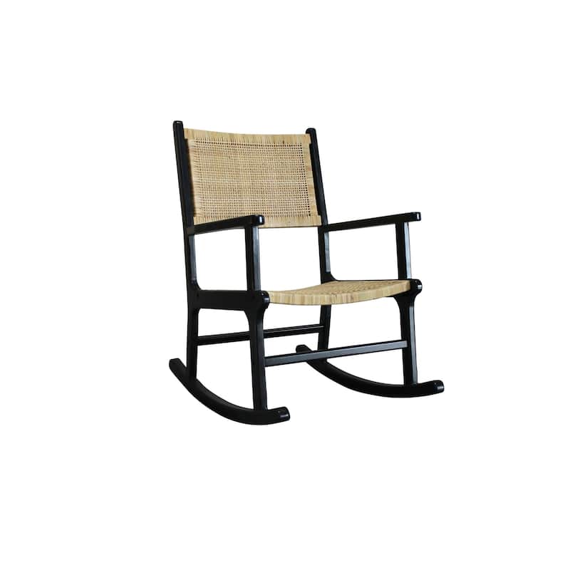 Woven Rattan Rocking Chair with Arm - 41.75" - Black