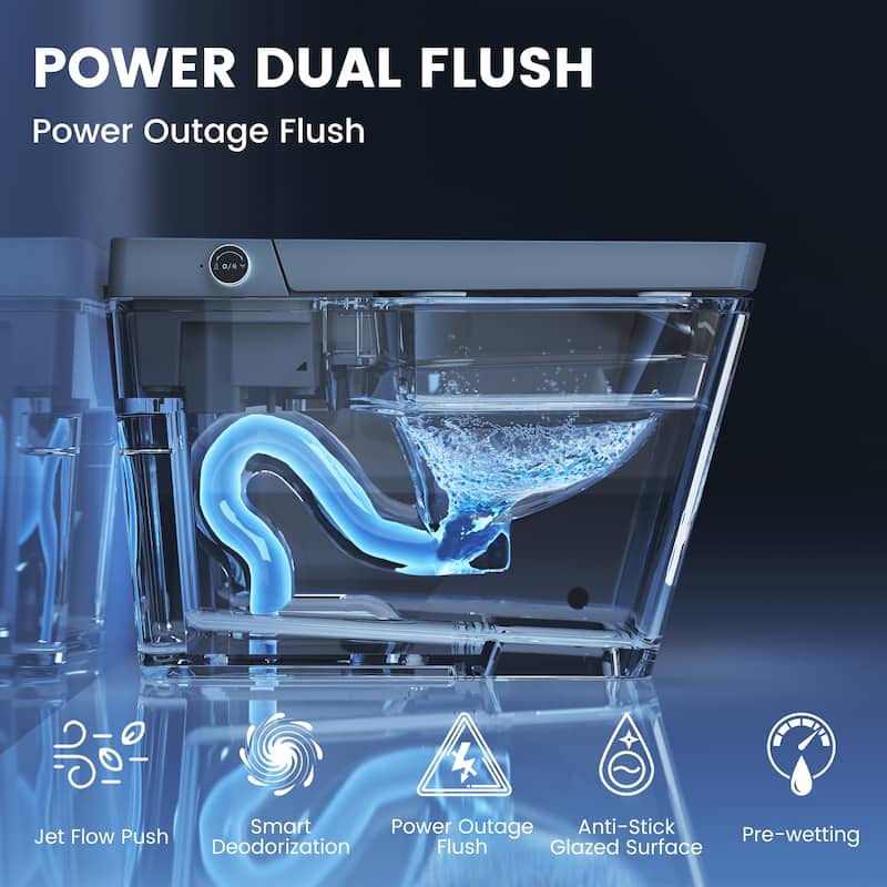 Elongated Smart Bidet Toilet with Foot Sensor, Auto Flush, LED Display, Heated Seat
