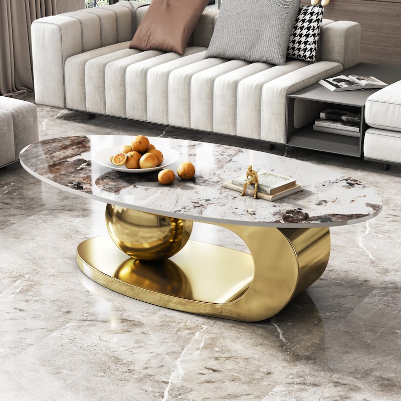 49.2 Inches Oval Faux Marble Coffee Table for Living Room