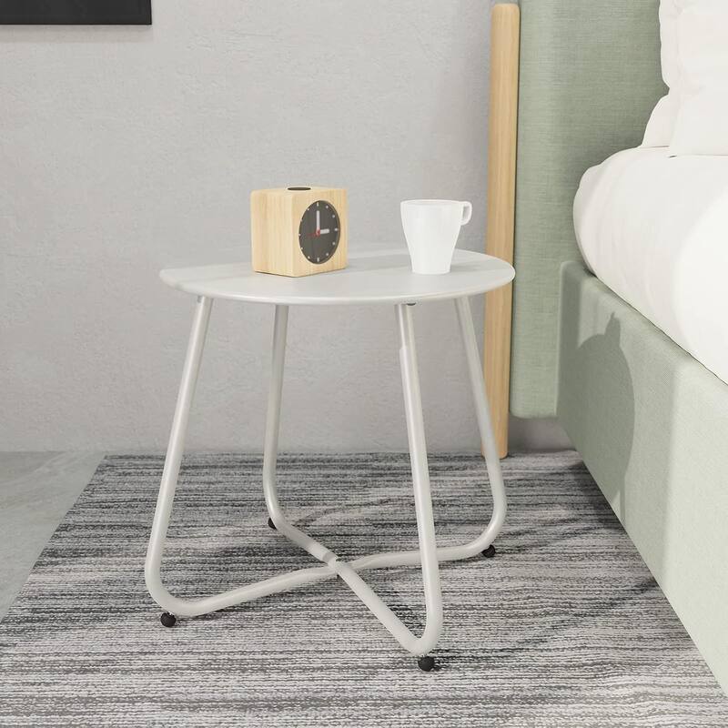 18" or 28" Round Outdoor Side Table End Table Coffee Table - WhiteX