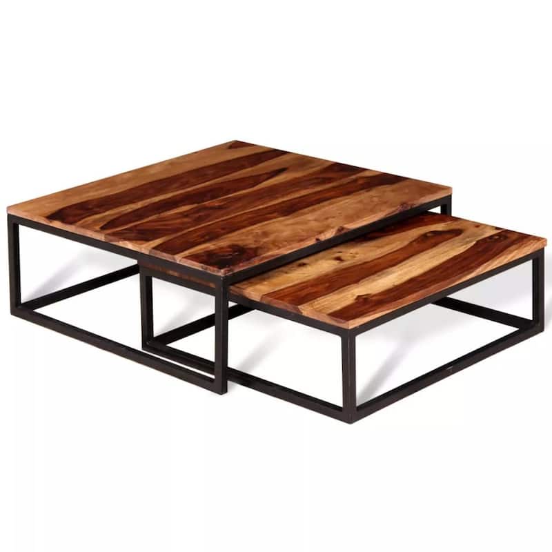 vidaXL Two Piece Nesting Coffee Table Set Solid Sheesham Wood