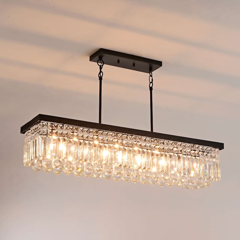 Gisela 8-light Antique Black Rectangle Crystal Chandelier - 39.4 inches L x 9.1 inches W x 20.8 inches H
