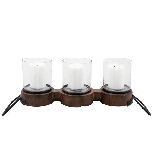 10"h Wooden 3-candle Holder, Brown 10.0"H - 26.0" x 5.0" x 10.0"