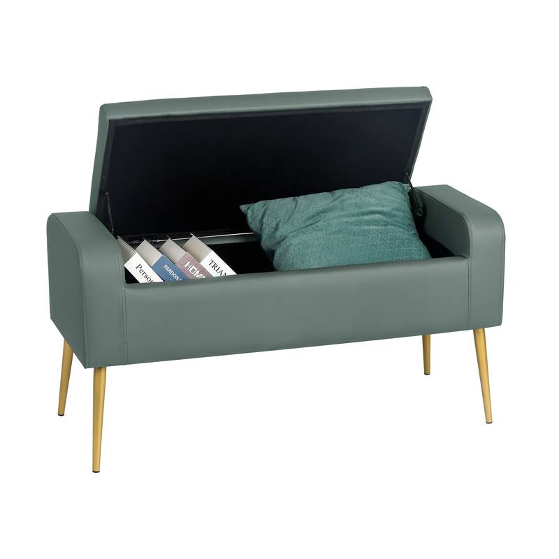 Adeco Upholstered Storage Ottoman Entryway Bench with Metal Legs