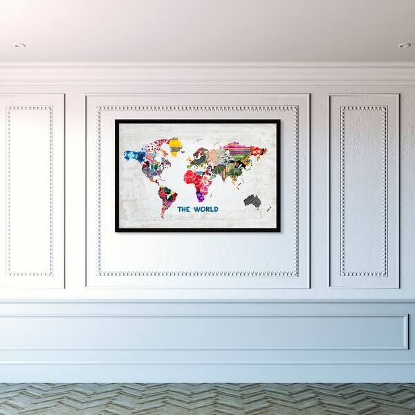 slide 1 of 21, Oliver Gal 'Hipster Mapa Mundi' Maps and Flags Framed Wall Art Prints World Maps - White, Pink 45 x 30 - Black
