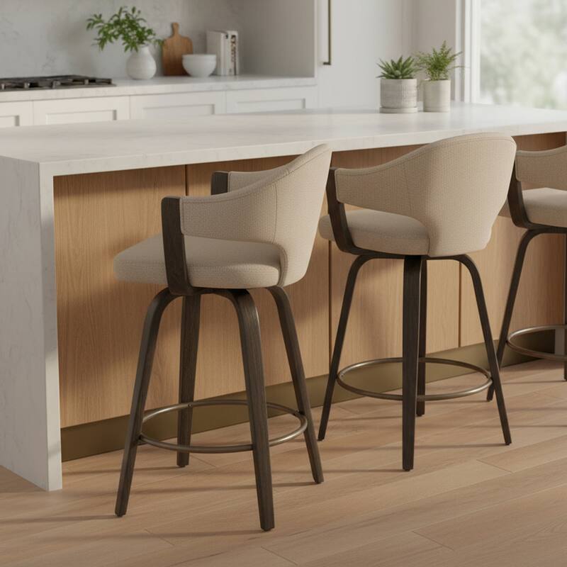 Modern Fabric and Bentwood 26" Counter Stool with Swivel, Set of 2