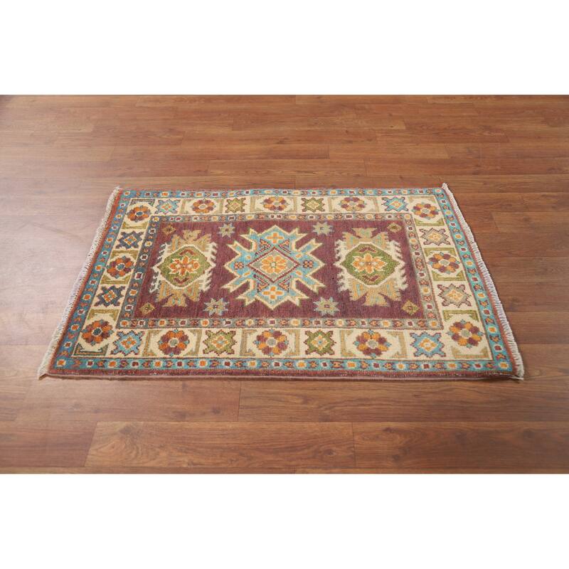 Geometric Kazak Oriental Accent Rug Handmade Wool Carpet - 2'0" x 3'0"