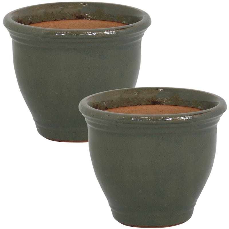 Sunnydaze Studio Glazed Ceramic Planter - Set of 2 - 9-Inch - Gray