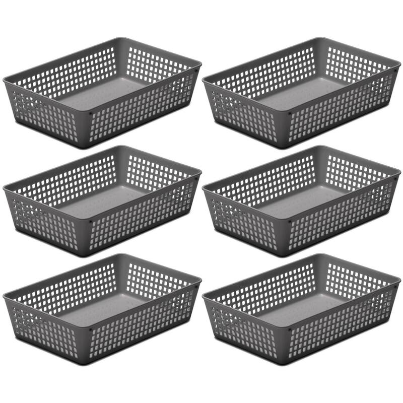 6-Pack Plastic Storage Baskets for Office Drawer, Classroom Desk - Grey