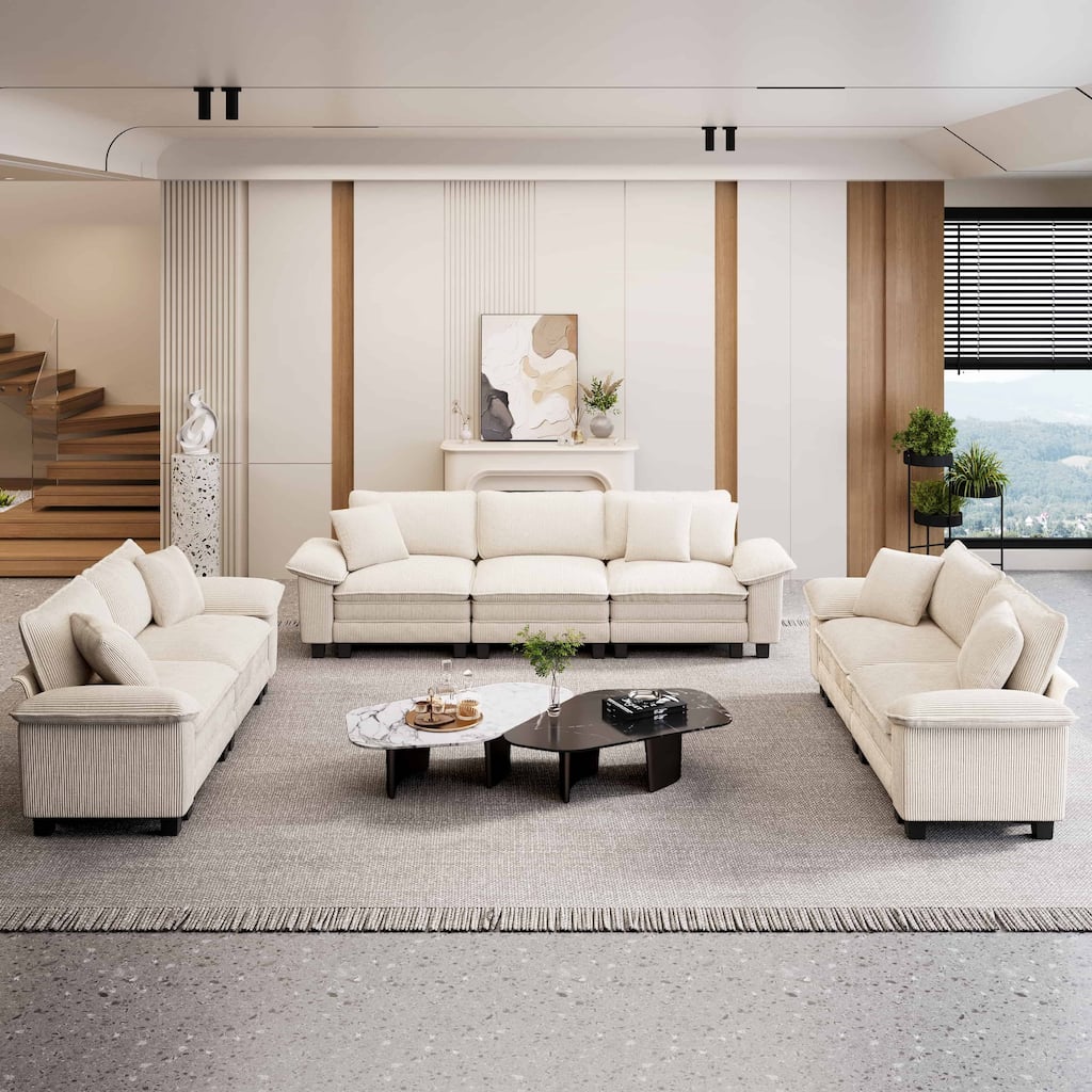 MAISON ARTS Chenille & Corduroy Modular Sectional Sofa Set, Comfy 5/6/7-Seat Living Room Couch with 3-Seater or Loveseat