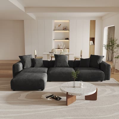 141.73 " Corduroy Large Reversible Modular Sectional Sofa L-Shape Couch with Otoman and Pillow