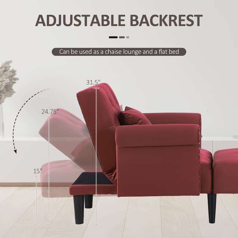HOMCOM 2-In-1 Chaise Lounge Chair with Thick Padding, Adjustable Backrest, and Wooden Legs