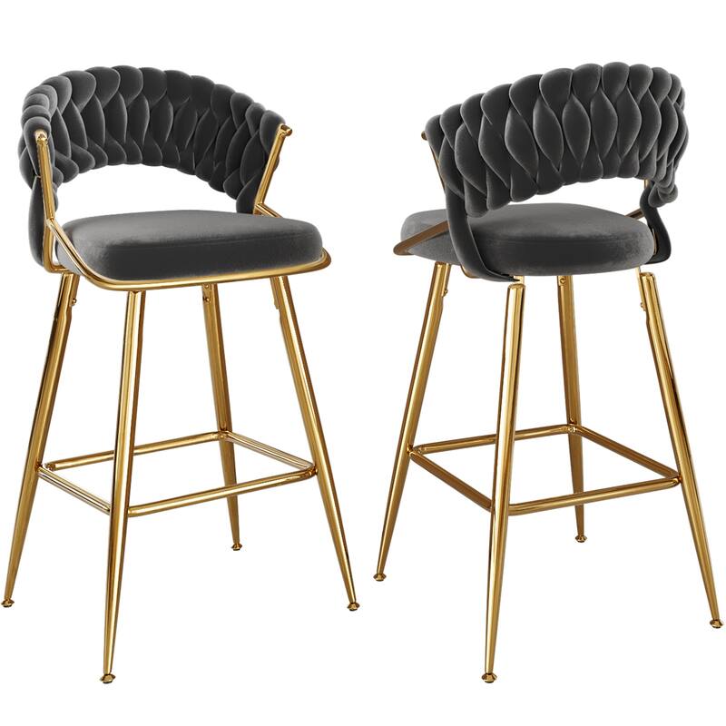 Modern Velvet Counter Stool Ergonomic Design Plush Seat for Kitchen Island Bar - Set of 2