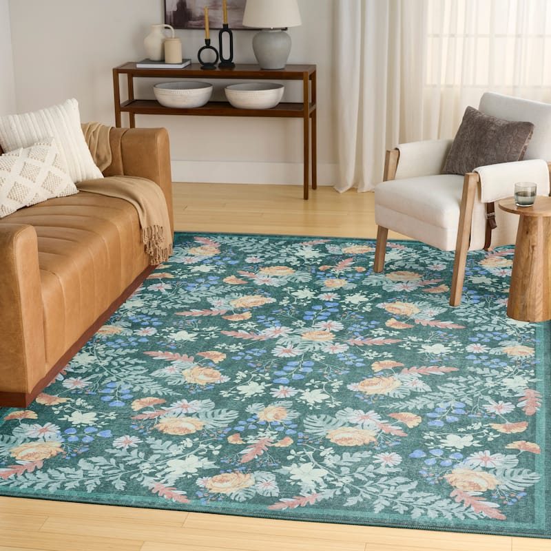 Nourison Botanical Washables Indoor only Floral Patterned Area Rug - Green/Multicolor - 7'6" x 9'10"