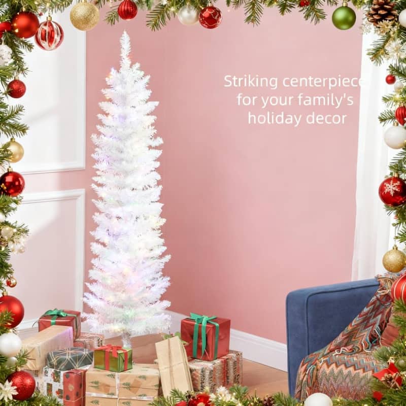 5FT Intdoor Pencil Artificial Christmas Tree with Colorful LED Lights
